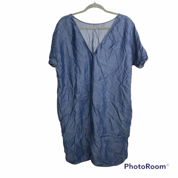COS chambray blue short sleeve button down mini dress with pockets size 10 - Picture 1 of 7